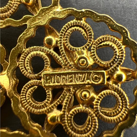 Florenza Filigree Flower Brooch Pin Intricate Design Gold-tone Vintage - Picture 3 of 8